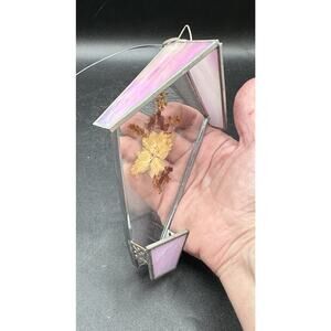 Lovely Pink Stained With Dried Flowers Birdhouse Sun Catcher Decor